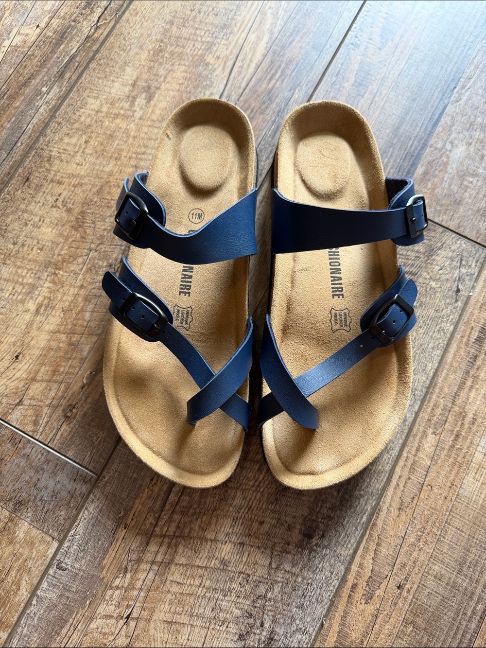 Cushionaire Women's Navy Suede Footbed Sandals with Adjustable Straps Size 11